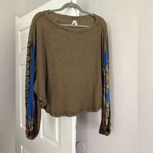 we the free waffle knit top with fun sleeve detail